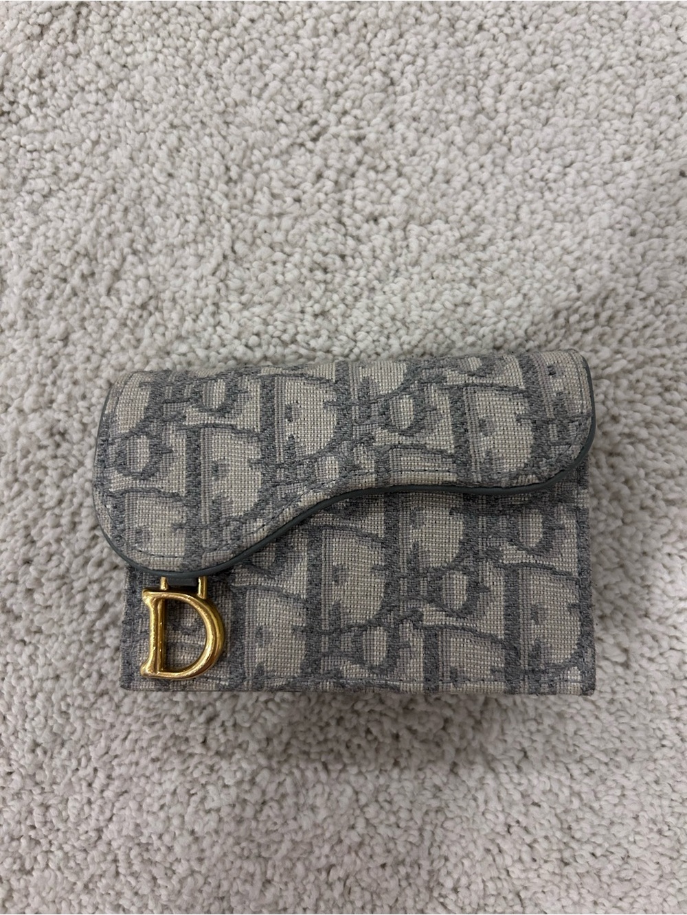 Dior Mini Saddle Wallet in Gray Canvas with Gold 'D' Accent
